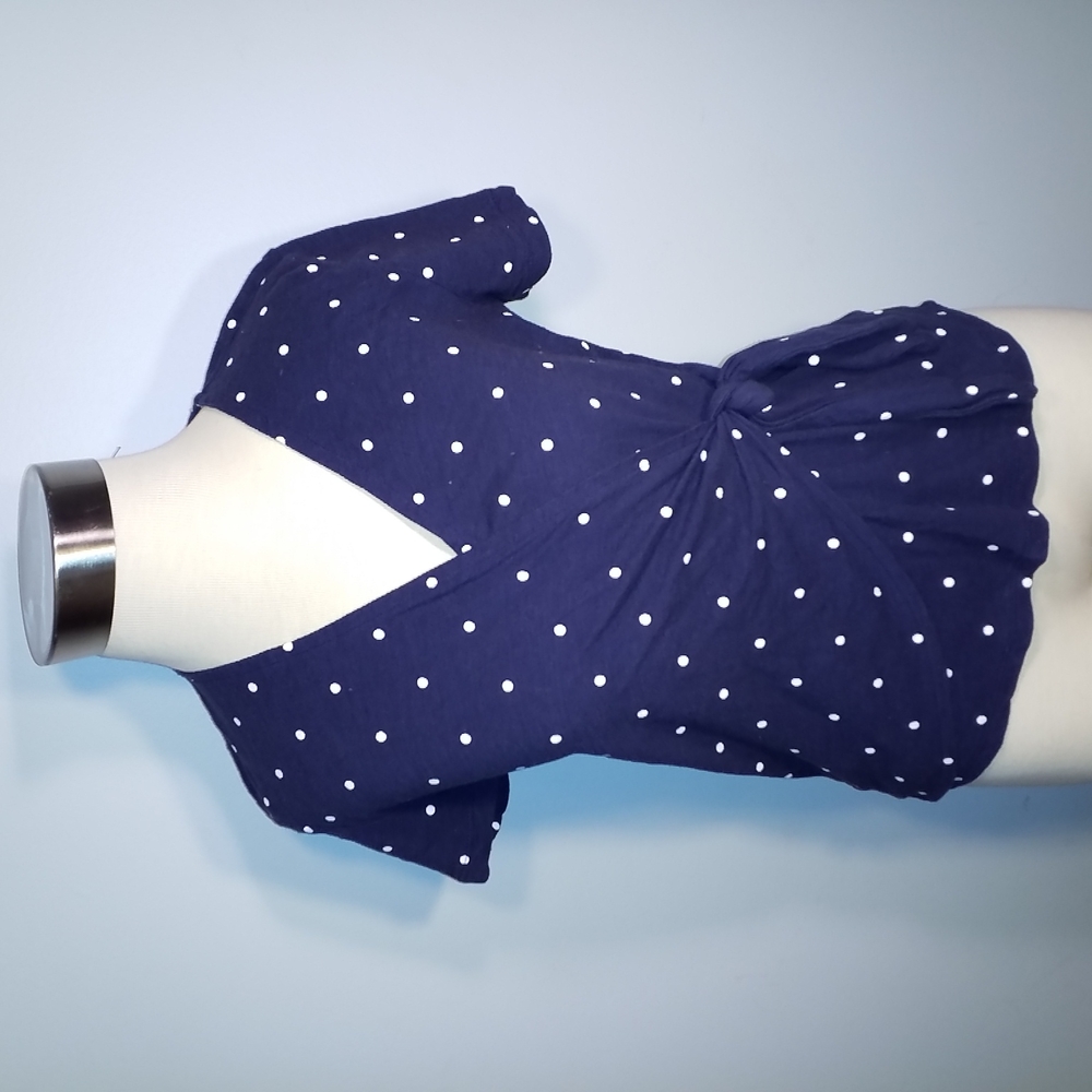 3/$25 OLD NAVY TOP XS Navy White Polka Dots Short sleeve Tie